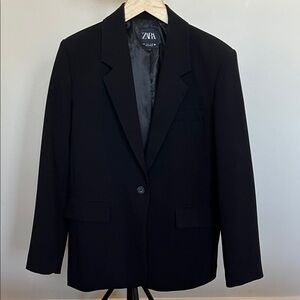 Zara Black Single-Button Tailored Blazer